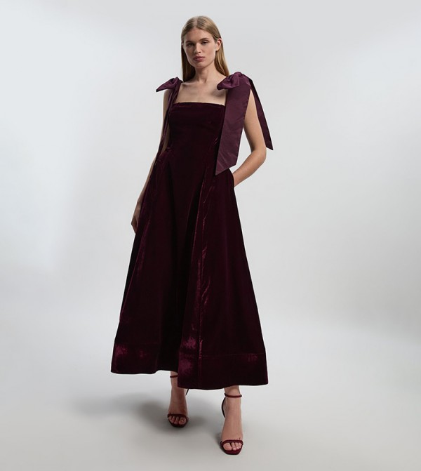 Velvet Bardot Taffeta Bow Prom Midaxi Party Dress