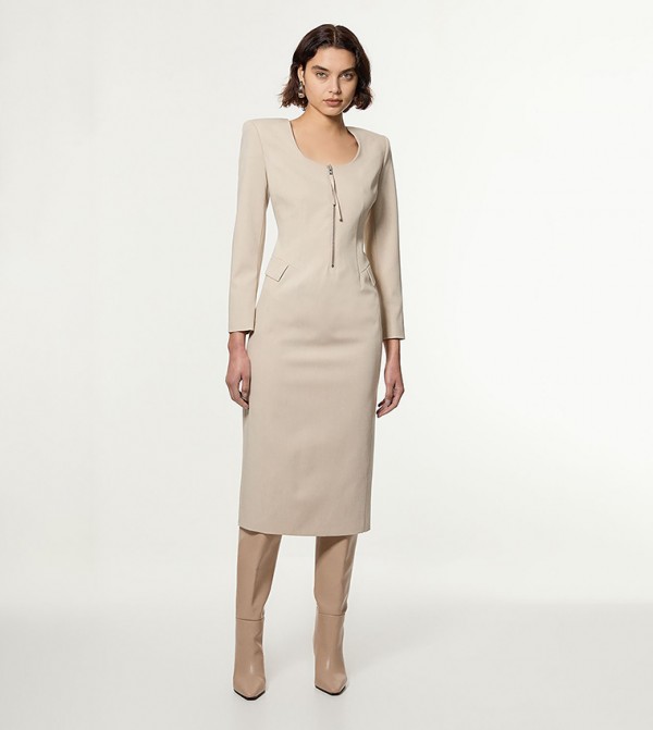 Tailored Viscose Zip Through Multi Stitch Midi Dress