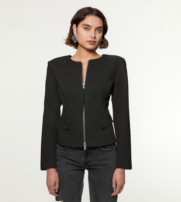 Tailored Viscose Zip Through Multi Stitch Jacket