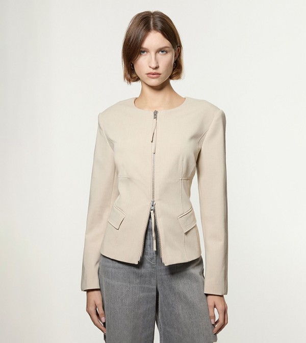 Tailored Viscose Zip Through Multi Stitch Jacket