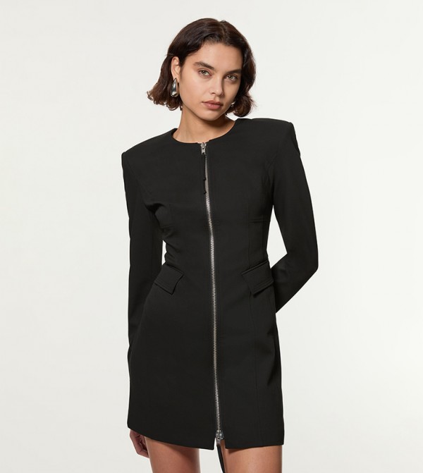 Tailored Viscose Zip Through Multi Stitch Mini Dress