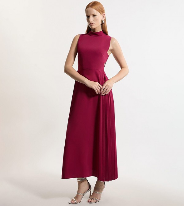 Soft Tailored Pleated Panel Maxi Dress