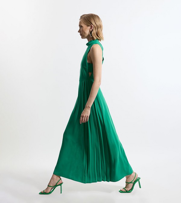 Soft Tailored Pleated Panel Maxi Dress