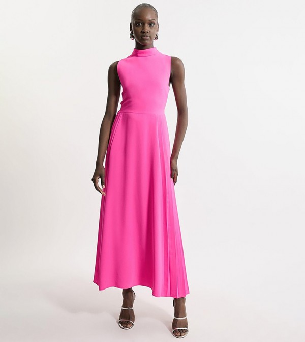 Soft Tailored Pleated Panel Maxi Dress