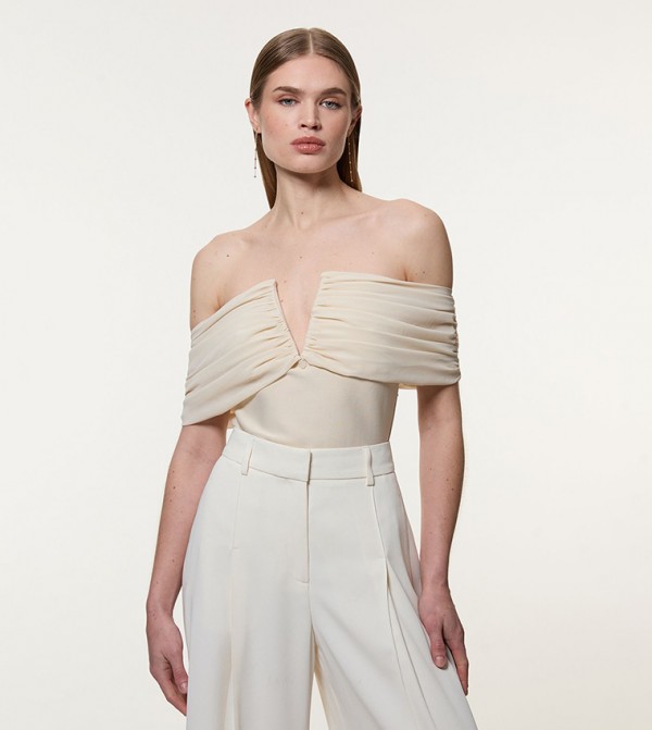 Knitted Woven Bardot Top