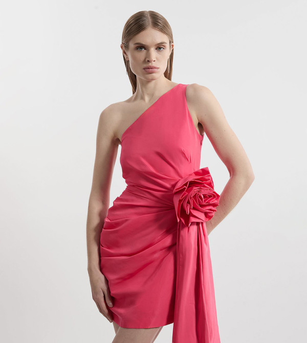 Taffeta Tailored Rosette Drape Mini Dress