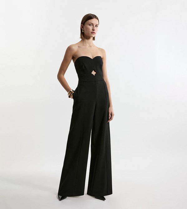 Compact Stretch Bandeau Tailored Wide Leg Jumpsuit