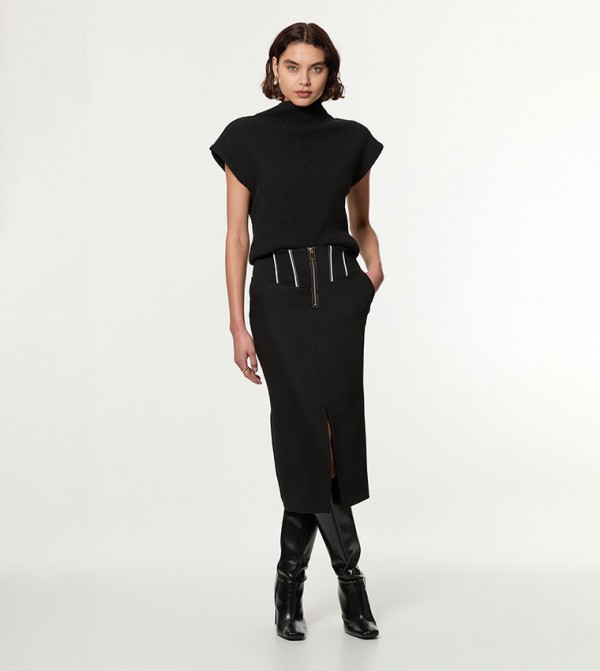 Tailored Contrast Tipped Stitch Detail Midi Skirt