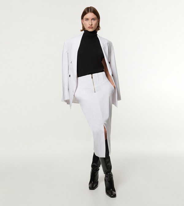 Tailored Contrast Tipped Stitch Detail Midi Skirt