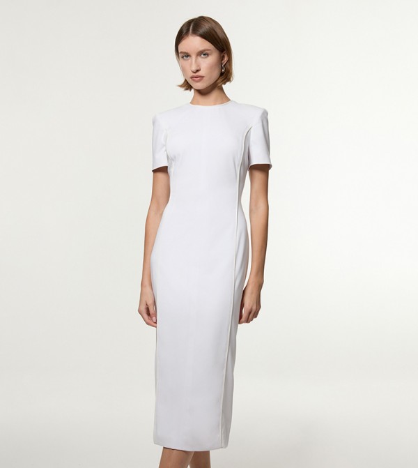Tailored Contrast Tipped Stitch Detail Midi Dress