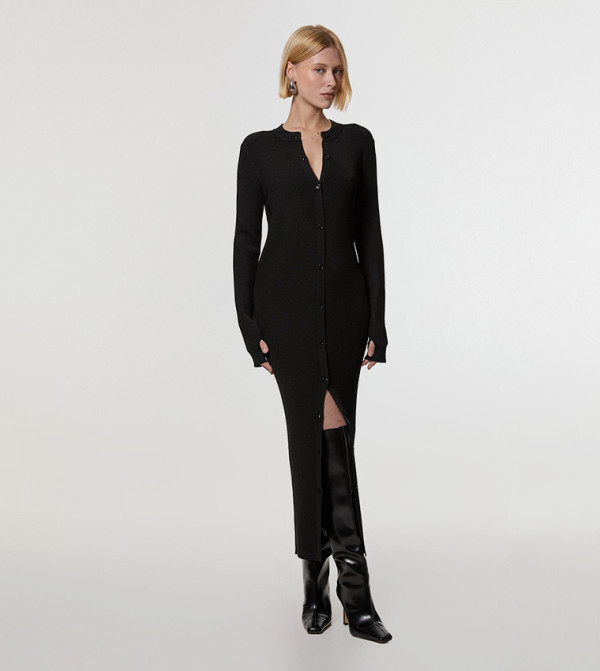 Premium Ribbed Button Through Midaxi Dress