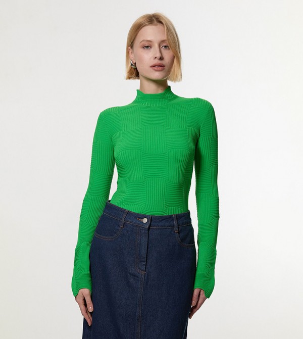 Stitch Detail Scallop Hem Knitted Top