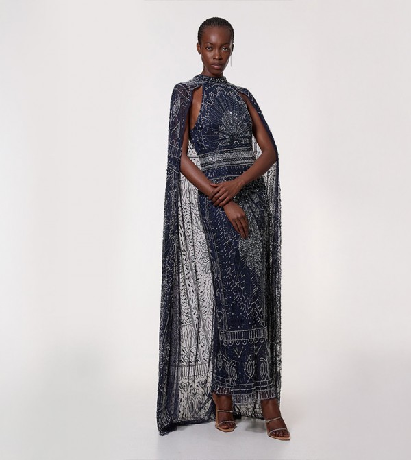 Embellished Detail Drapey Woven Maxi Dress