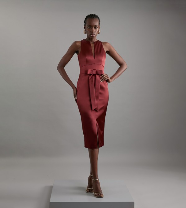 Petite Italian Structured Satin Tailored Maxi Dress