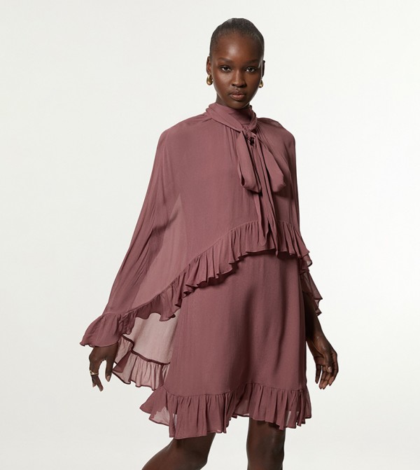 Viscose Georgette Cape Woven Mini Dress