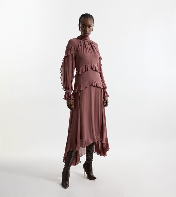 Petite Viscose Ruffle Detail Woven Maxi Dress