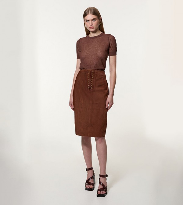 Suede Lace Up Pencil Skirt