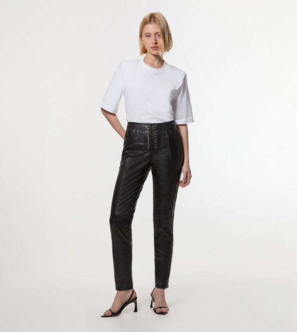 Leather Lace Up Slim Fit Trousers