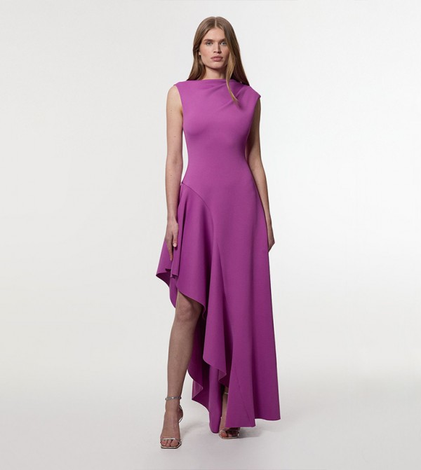 Scuba Ruffle Hem Woven Maxi Dress