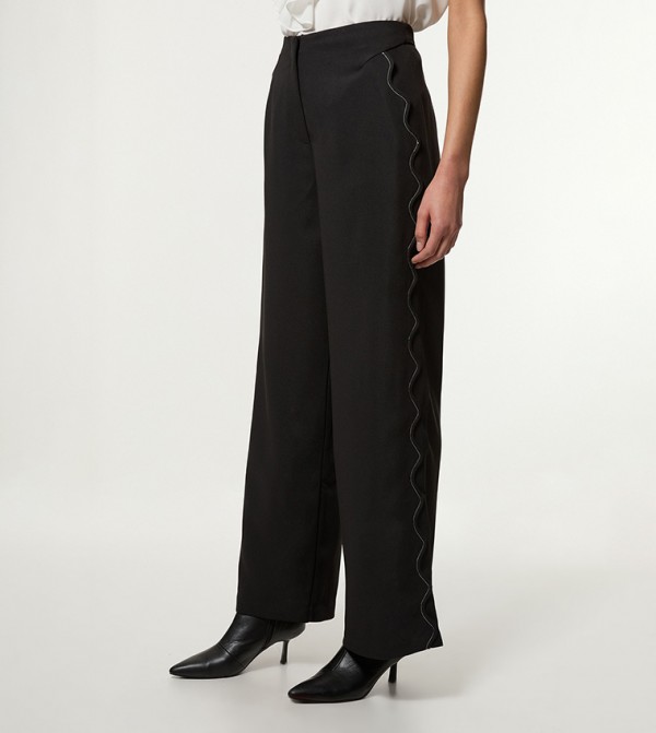 Scallop Trim Woven Crepe Trousers
