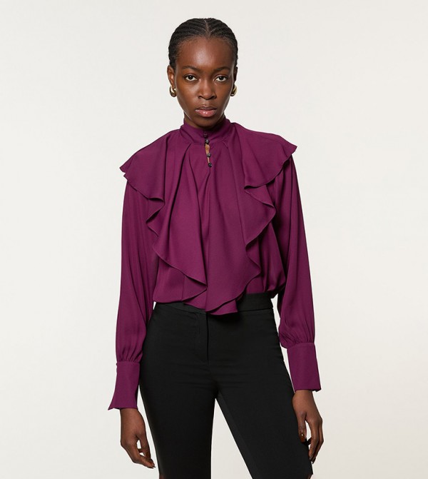 Ruffle High Neck Georgette Woven Top