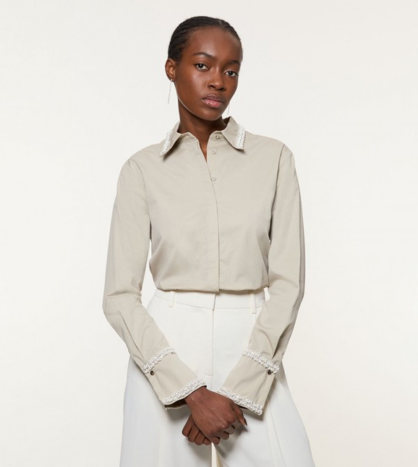 Pearl Trim Cotton Woven Shirt