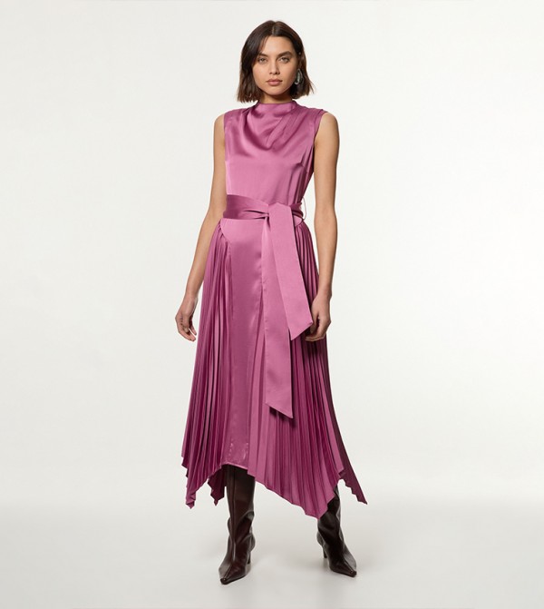 Satin Back Crepe Pleat Woven Midaxi Dress