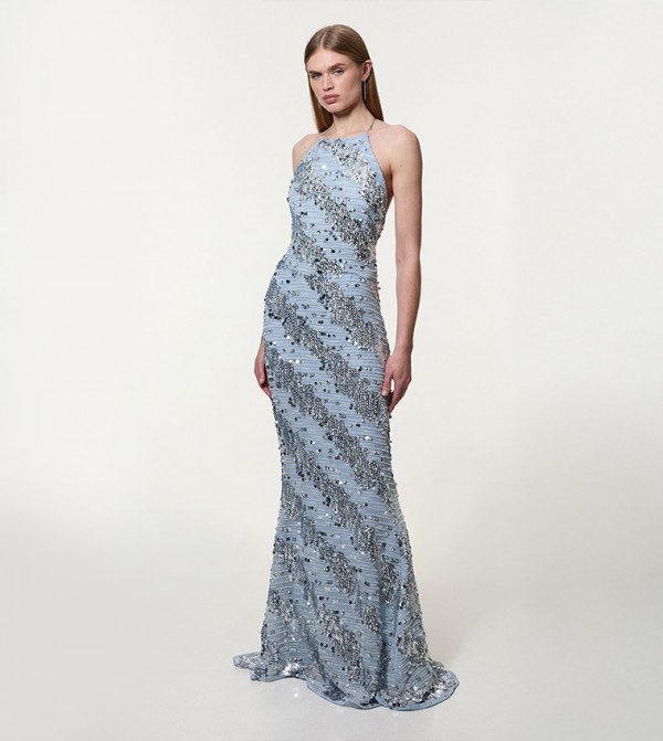 Tall Placed Sequined Fishtail Maxi Dress