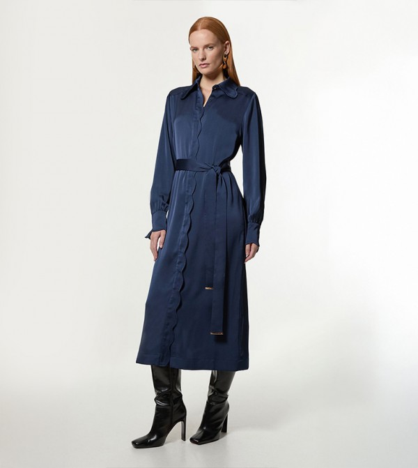 Western Style Woven Midi Shirt Dress