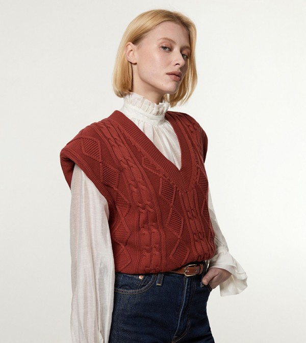 Cable Knit V-Neck Sweater Vest
