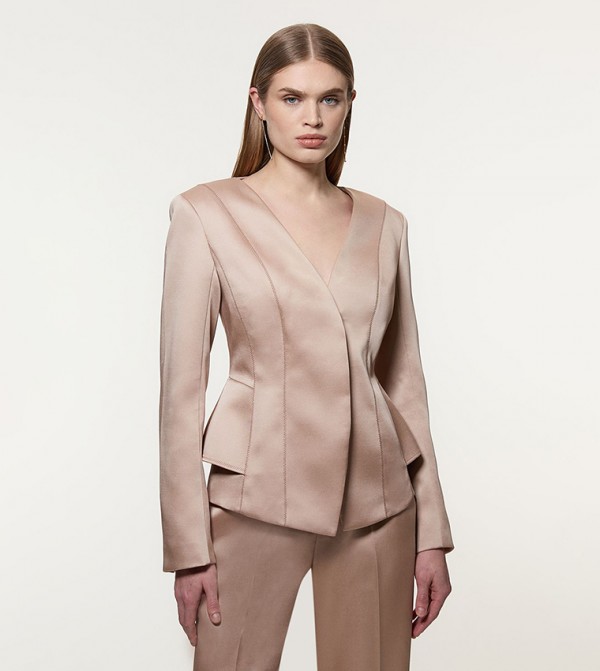 Satin Stitch Detail Tailored Peplum Blazer