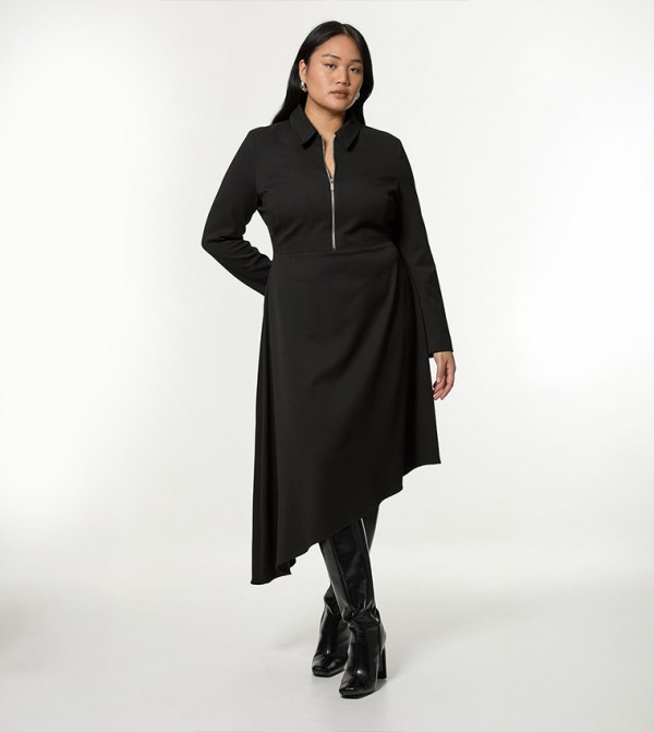 Curve Technical Crepe Metal Zip Detail High Low Midi Dress