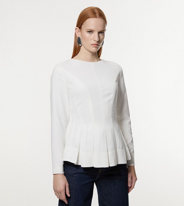 Pleated Long Sleeves Open Back Detail Top