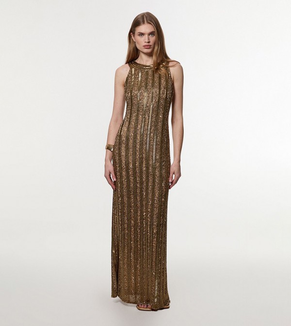 Petite Embellished Woven Column Midi Dress