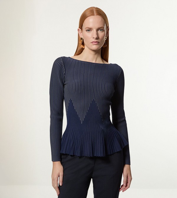 Zig Zag Stitch Detail Peplum Knitted Top