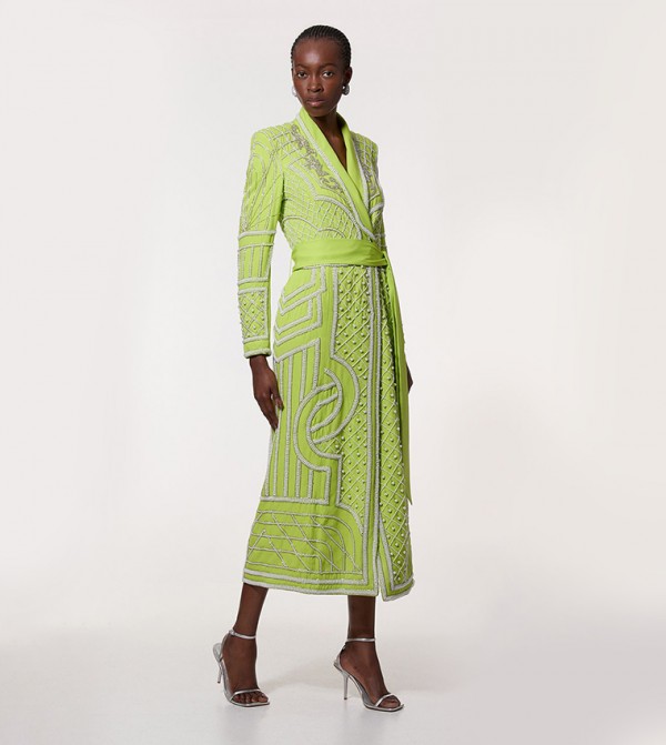 Tall Crystal Embellished Woven Maxi Blazer Dress