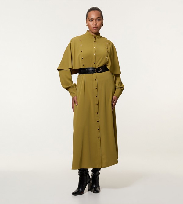 Curve Studded Crepe Cape Sleeves Woven Midaxi Dress