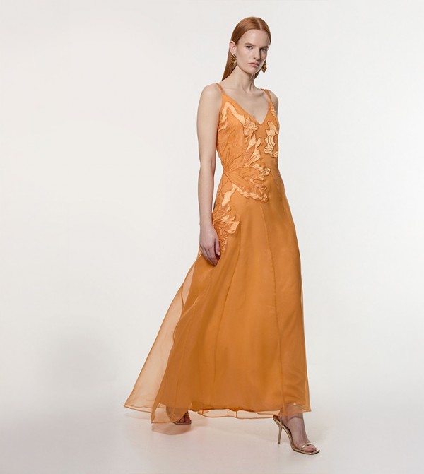 Tall Satin Appliqued Woven Maxi Dress