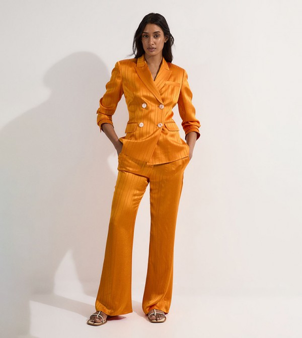 Petite Satin Stripe Tailored Straight Fit Trousers