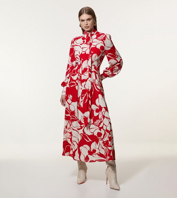 Printed Georgette Woven Tie Maxi Dress