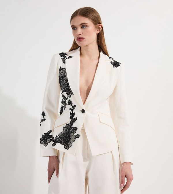Viscose Floral Lace Embroidered Blazer