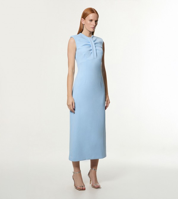 Scuba Twist Detail Woven Midi Dress