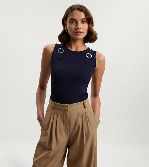 Buckle Trim Knitted Top