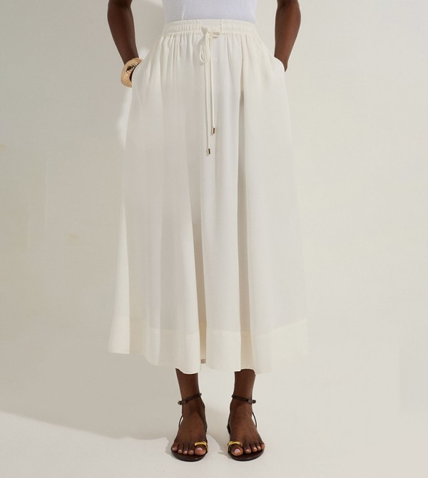 Tall Premium Viscose Linen Tie Waist Midi Skirt