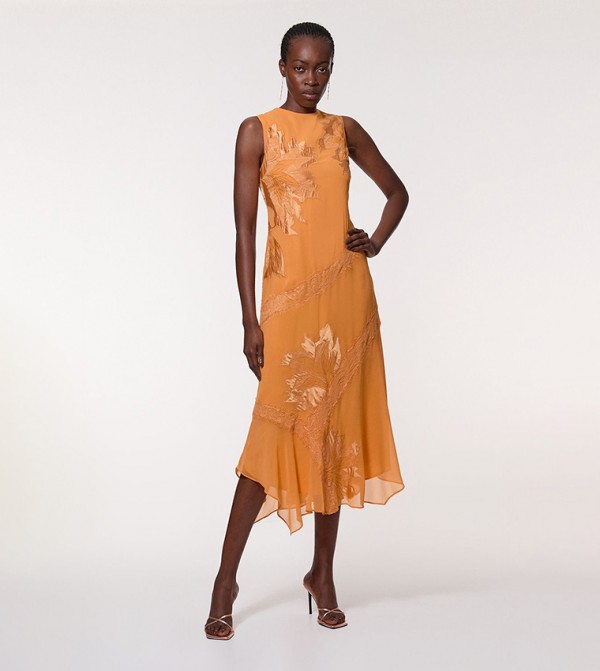 Lace Detail Sleeveless Woven Midi Dress