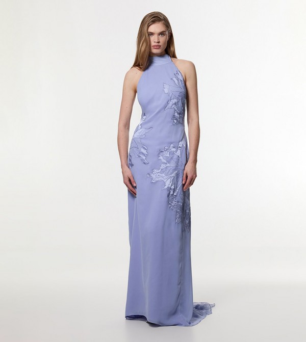 Petite Lace Detail Woven Halterneck Maxi Dress