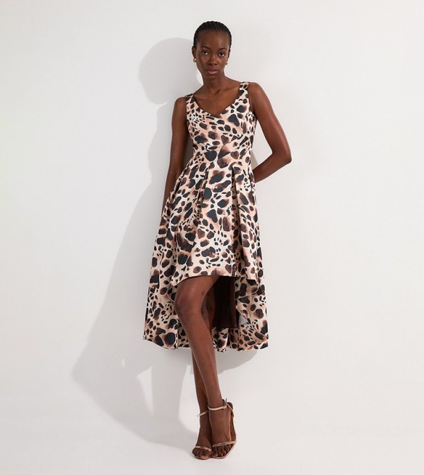 Viscose Animal Print Tailored Prom Maxi Dress