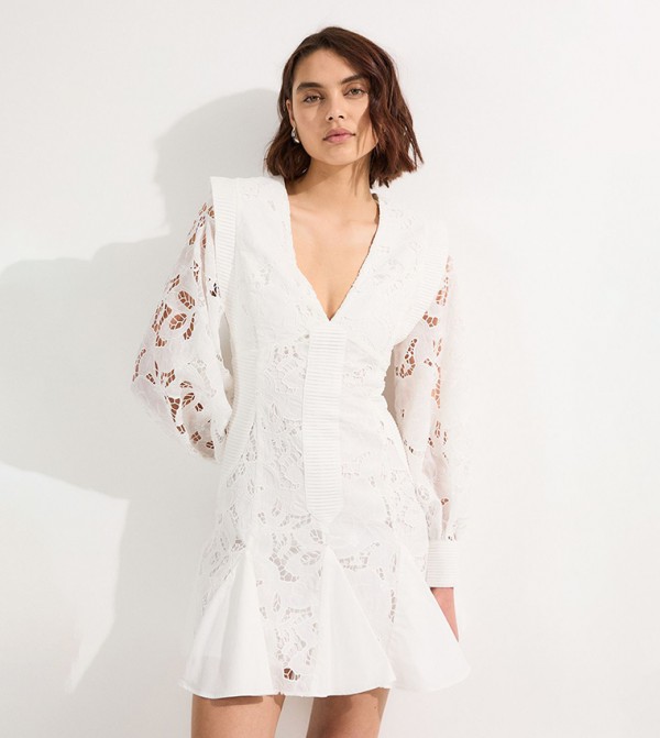 Cutwork Broderie Drama Sleeves Woven Mini Dress