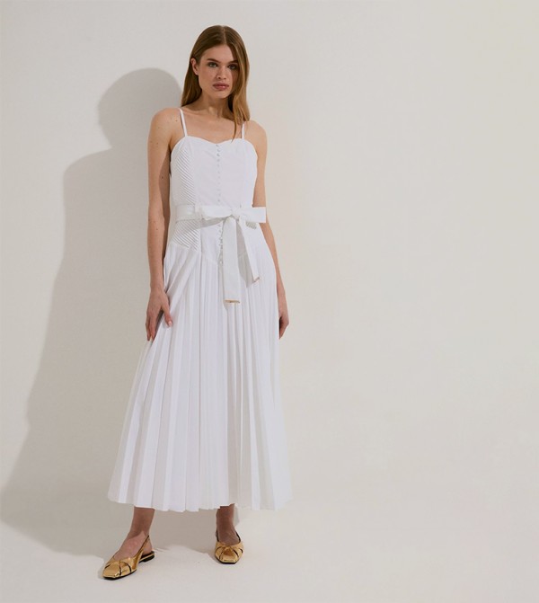 Petite Top Stitch Dropped Waist Strappy Midi Dress