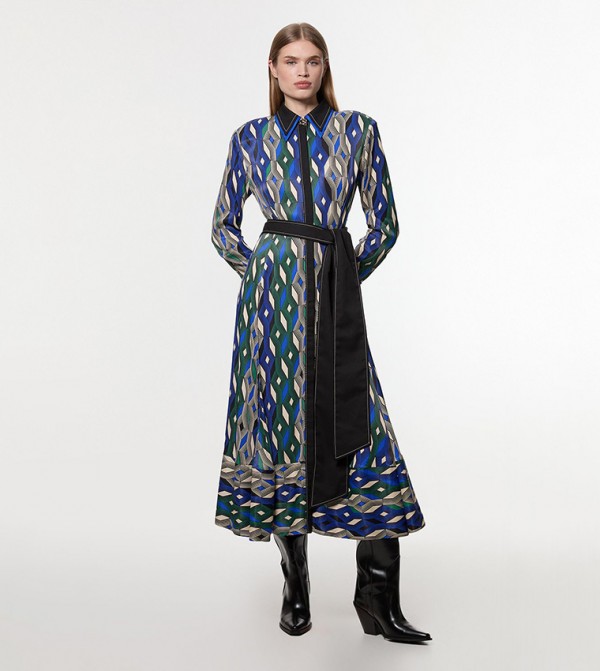 Amelia Graham Printed Satin Midi Dress